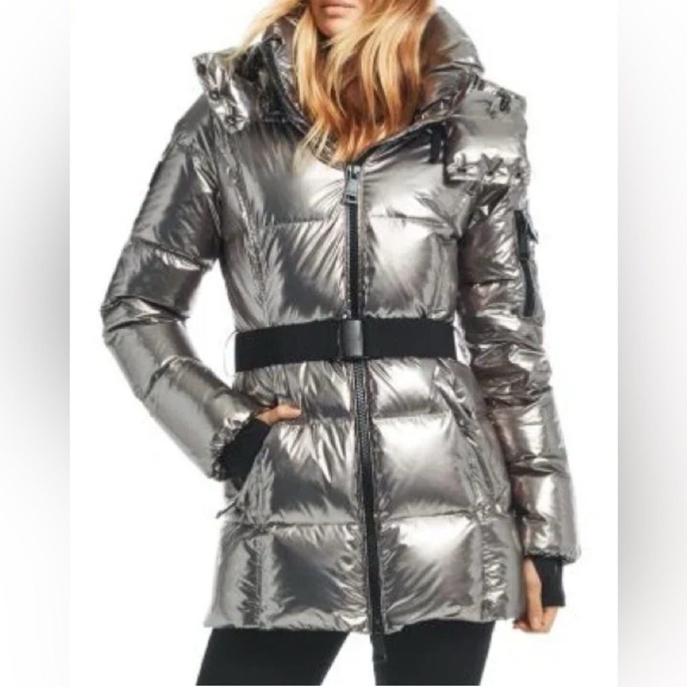 SAM. Soho Belted Down Mid-Length Puffer Jacket in Grey